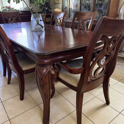 Cherry Wood Dining Table & Chairs, 7 Piece Set