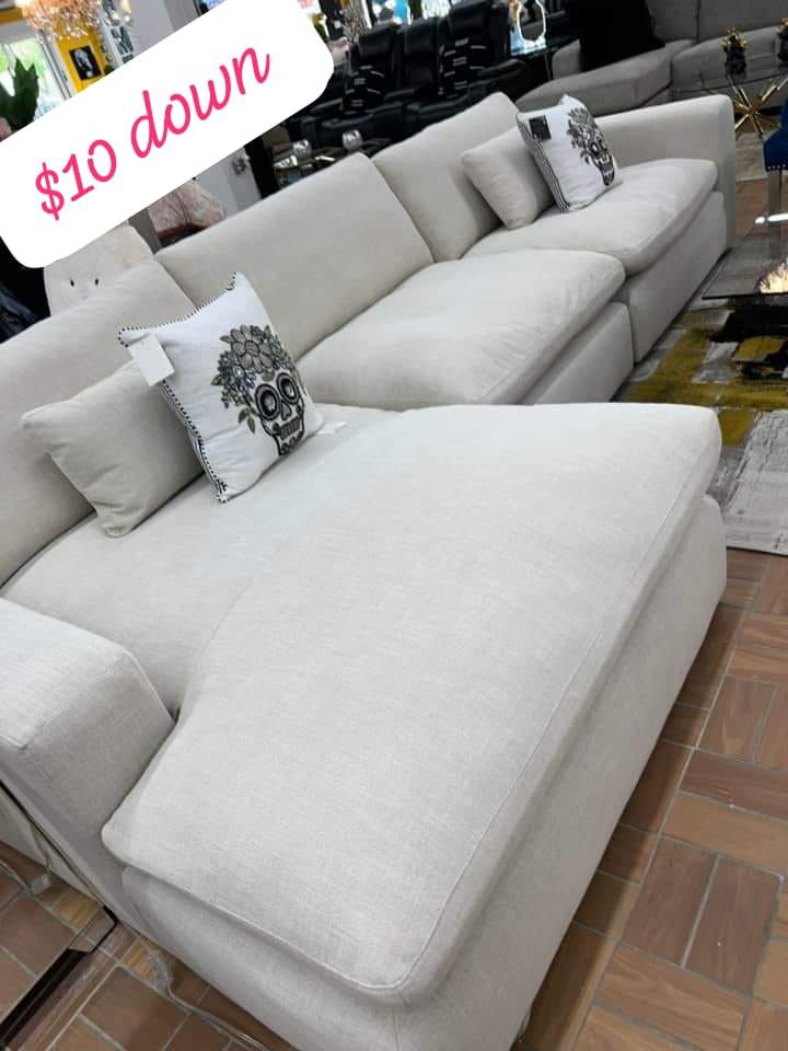 $15 Down Finance Reclining Sectional Sofa Loveseat Bedroom Set Queen Or King Bed Matress Dining Table