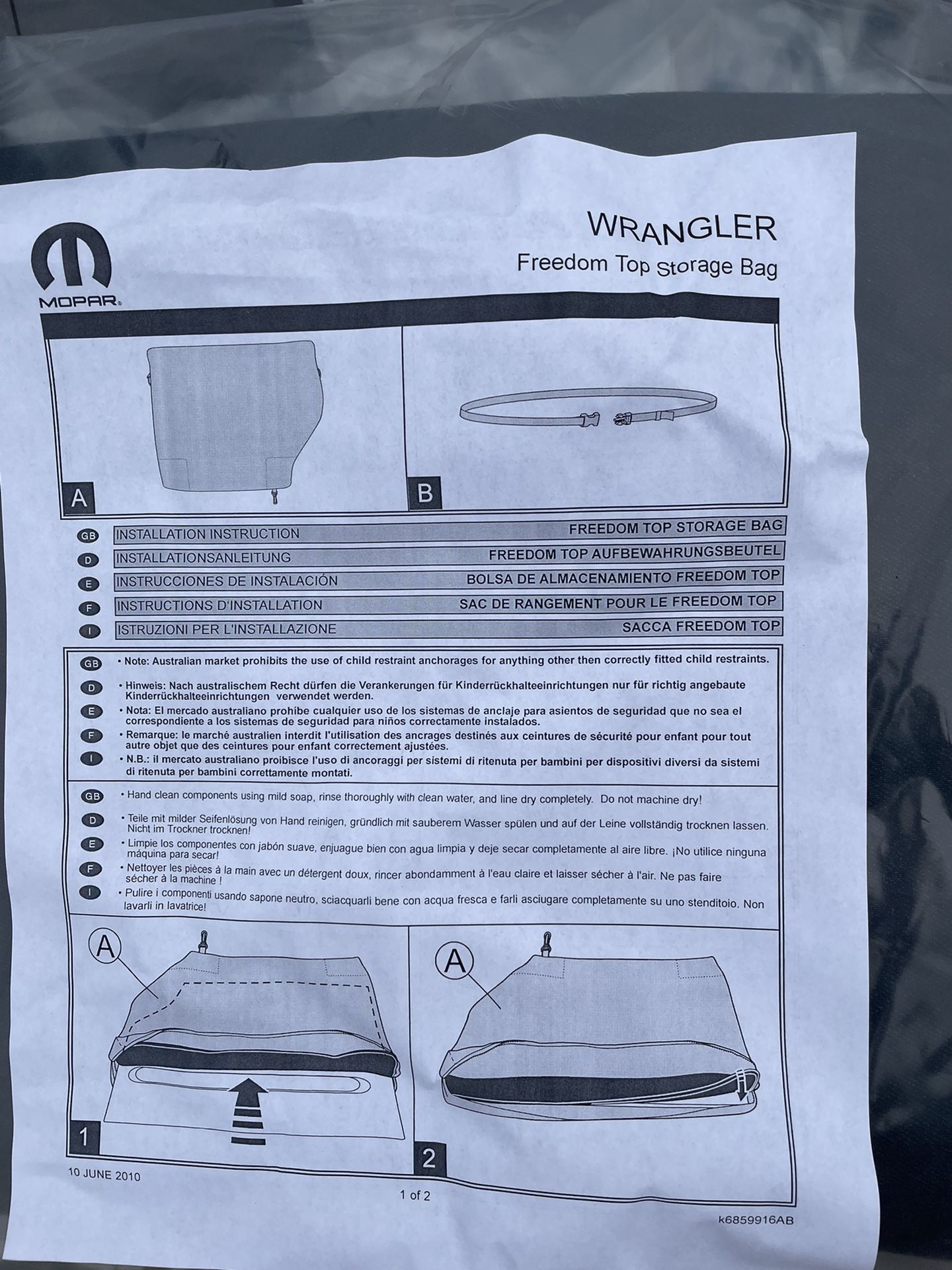 OEM Jeep Wrangler Freedom Top Storage Bag