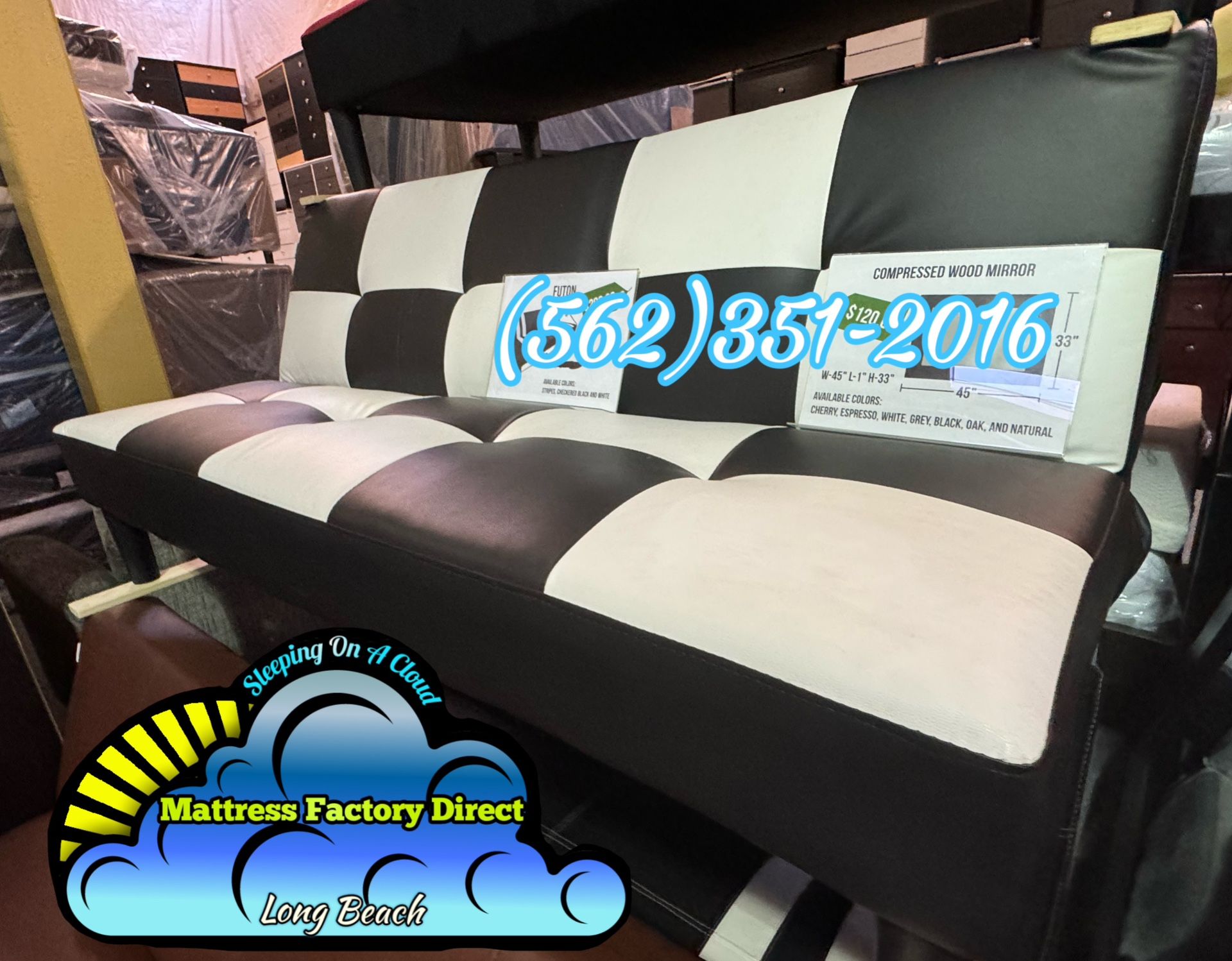 Black And White Futon Couch Sofa Faux Leather New