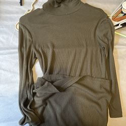 Olive Green Long Turtle Neck Dress
