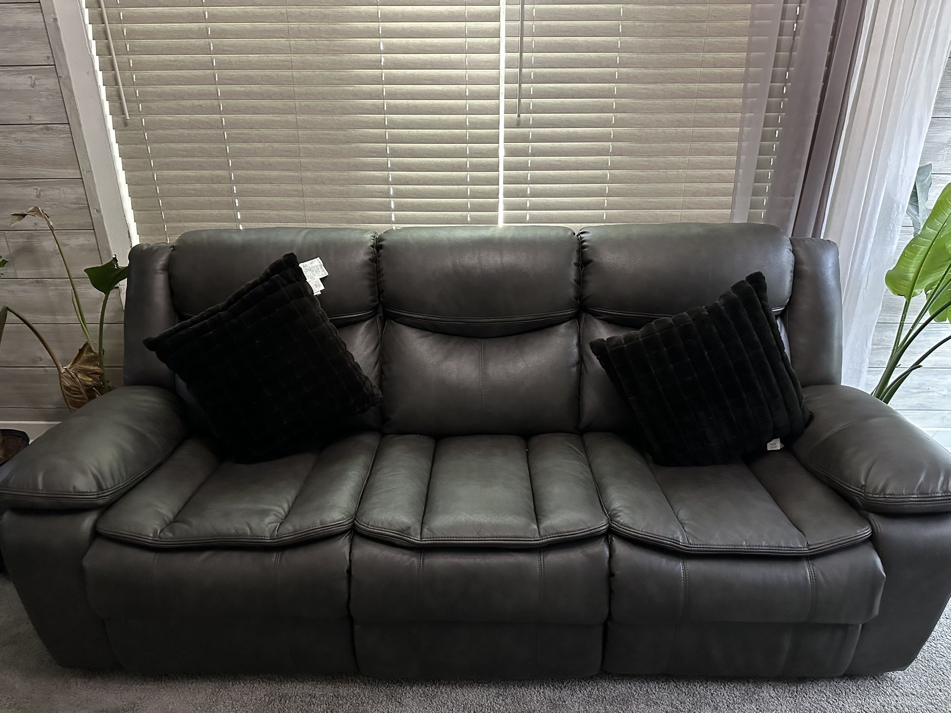 Grey Italian Leather Couch ( Recliner ) 