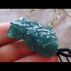 Certified Jadeite Jade 101174Hand Carved Green Dragon Pi Xiu 