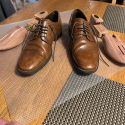 Johnston Murphy Oxford Brown Sheepskin Leather Captoe Dress Shoe Men's Size 10 M Pre-owned with Shoe Tree 