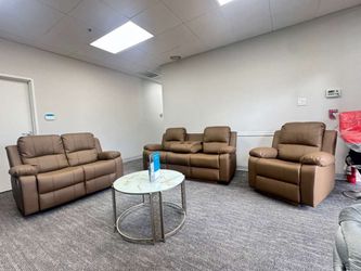 Brown Leather Recliner Sofa Set 3-Piece