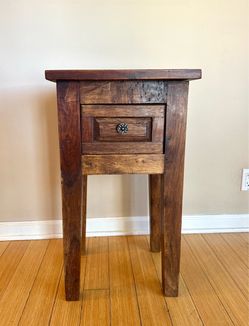 Rustic Solid Wood Side Table with Drawer