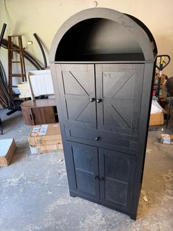 Large black curved top hutch cabinet