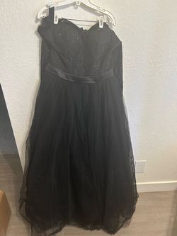 Black Strapless Beaded Tulle Formal Gown