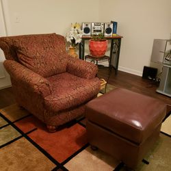 Quality, Comfortable Overstuffed Chair  With Ottoman 