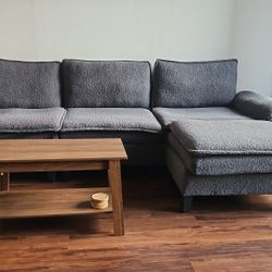 
Modern Gray Sectional Sofa + Wood Coffee Table - Great Condition