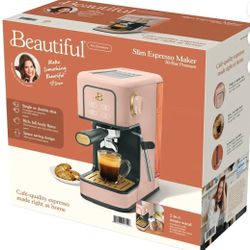 Beautiful Slim Espresso Maker with 20-Bar Pressure, Rose  