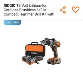 RIDGID 18-Volt Lithium-Ion Cordless Brushless 1/2 in. Compact Hammer Drill Kit with (2) 2.0 Ah Batteries, Charger, and Bag