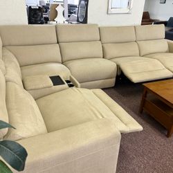 Furniture- 6 Pc Modular Fabric Sectional With 3 Power Recliners- Nevio