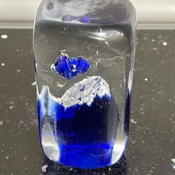 Vintage Square Art Glass Fish Bowl Paperweight 3”