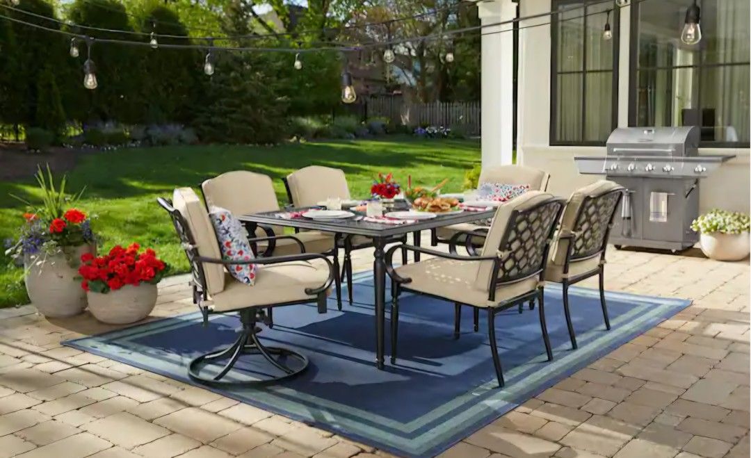 7-Piece Dark Brown Steel Outdoor Patio Dining Set