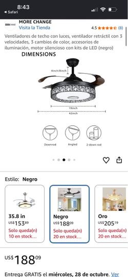 More Change Black Retractable Ceiling Fan with LED Light