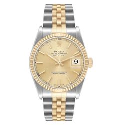 1996 Men's Rolex 36mm DateJust Two Tone 18K Yellow Gold / Stainless Steel Watch with Champaigne Dial and Fluted Bezel. (Pre-Owned Box/Paper 16233)