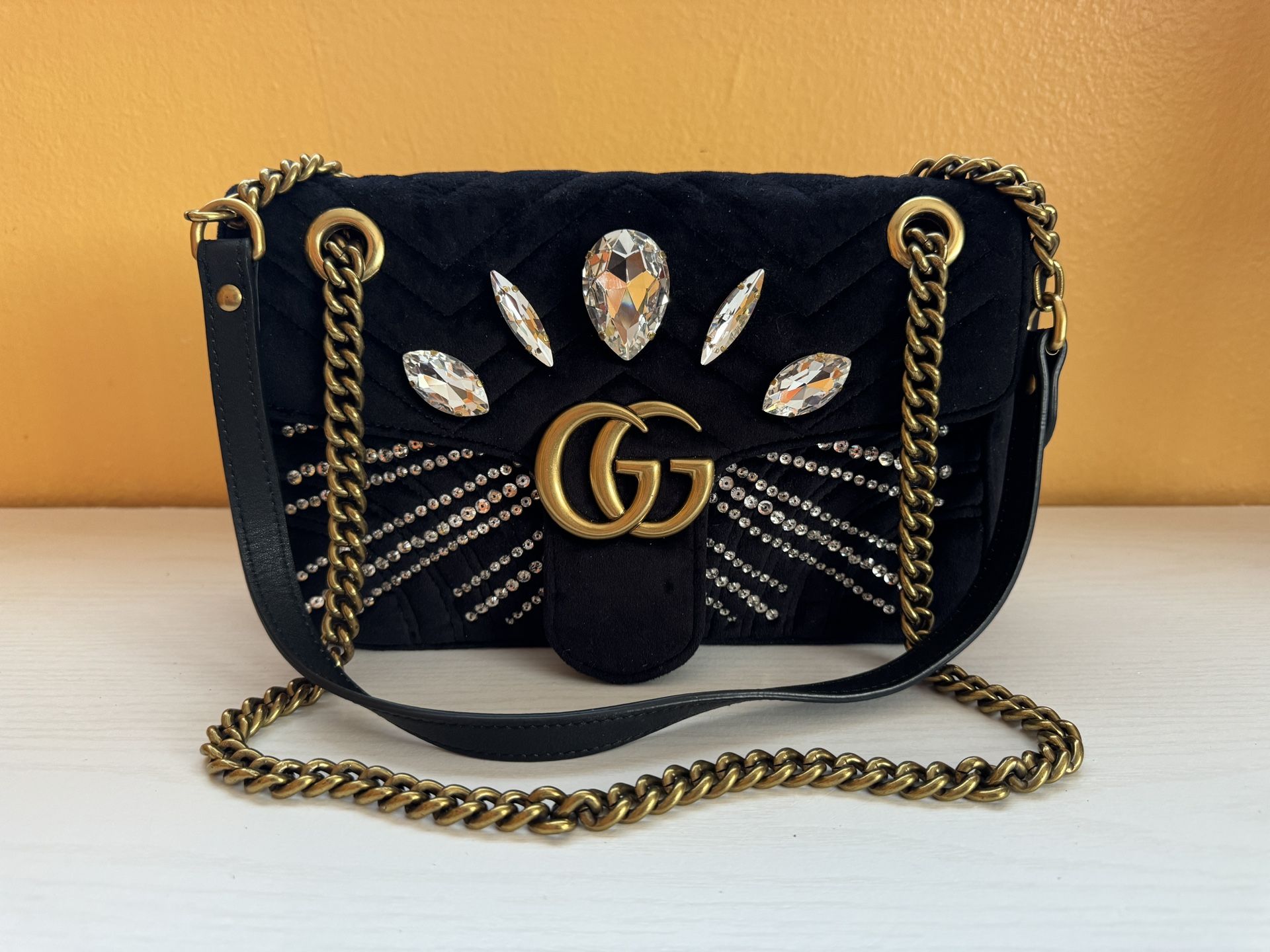 Gucci Black Quilted Shoulder Bag with Gold Chain Limited Edition Authentic