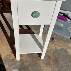 White  Wooden End Table  With Drawer  And Bottom Shelf 