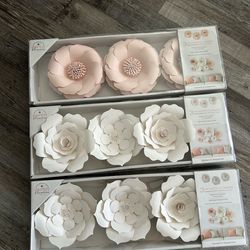 Paper Pink and White Petal Flowers Wall  or Wedding Decor 6” Set of 3 NEW floral.  Retails $40 each