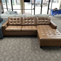 Camel Tan Leather Sectional Sofa 