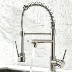 Spring Single Handle Kitchen Sink Faucet 360° Swivel Pull Down Sprayer Mixer Tap