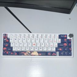 Gaming Led Mechanical Keyboard White & Blue Floral Design , Wire and Bluetooth