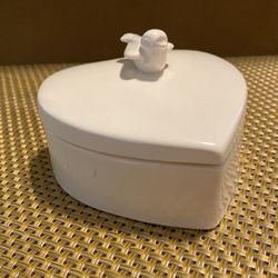Heart Shaped Trinket Box With Bird On Top