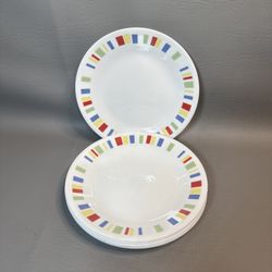  Corelle by Corning Memphis Small Plates 6.5” Set of 6 Colorful Rectangle Pattern  *** these are used and show minimal signs of wear***