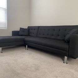 Black Fabric Sectional Sofa Bed 