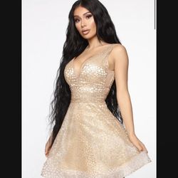 Holiday party gold dress