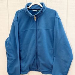LL Bean Jacket Mens XL Sweater Fleece Blue Pockets Mock Neck Full Zip - 24x27.5”