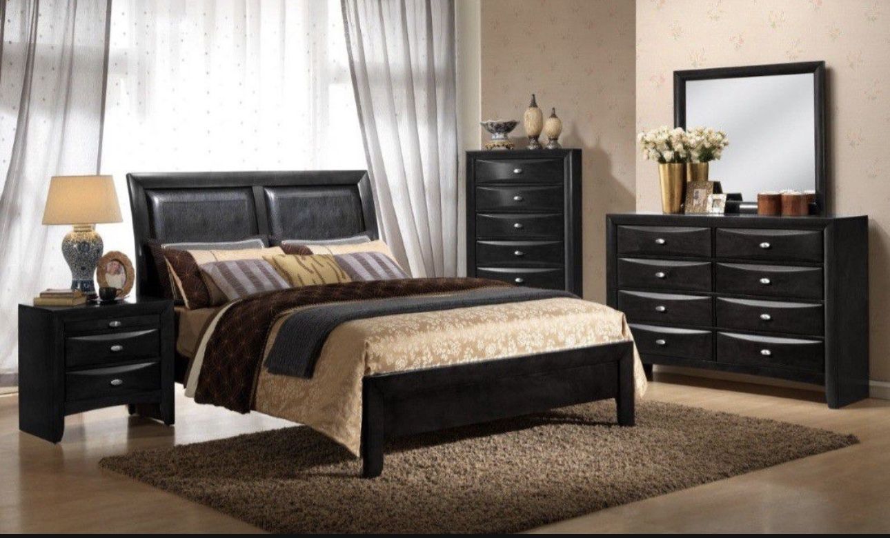 MODERN NEW EMILY BLACK QUEEN BEDROOM SET ON SALE ONLY $699. KING SET $799. TWIN SET $599. FULL SET $649. EASY FINANCING