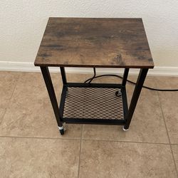 Little Side Table With wheels,  2 Outlets and 2 Ports