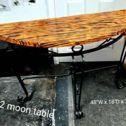 Custom Wrought Iron Half Moon Amber Pine Foyer Table / Amber Hall Table