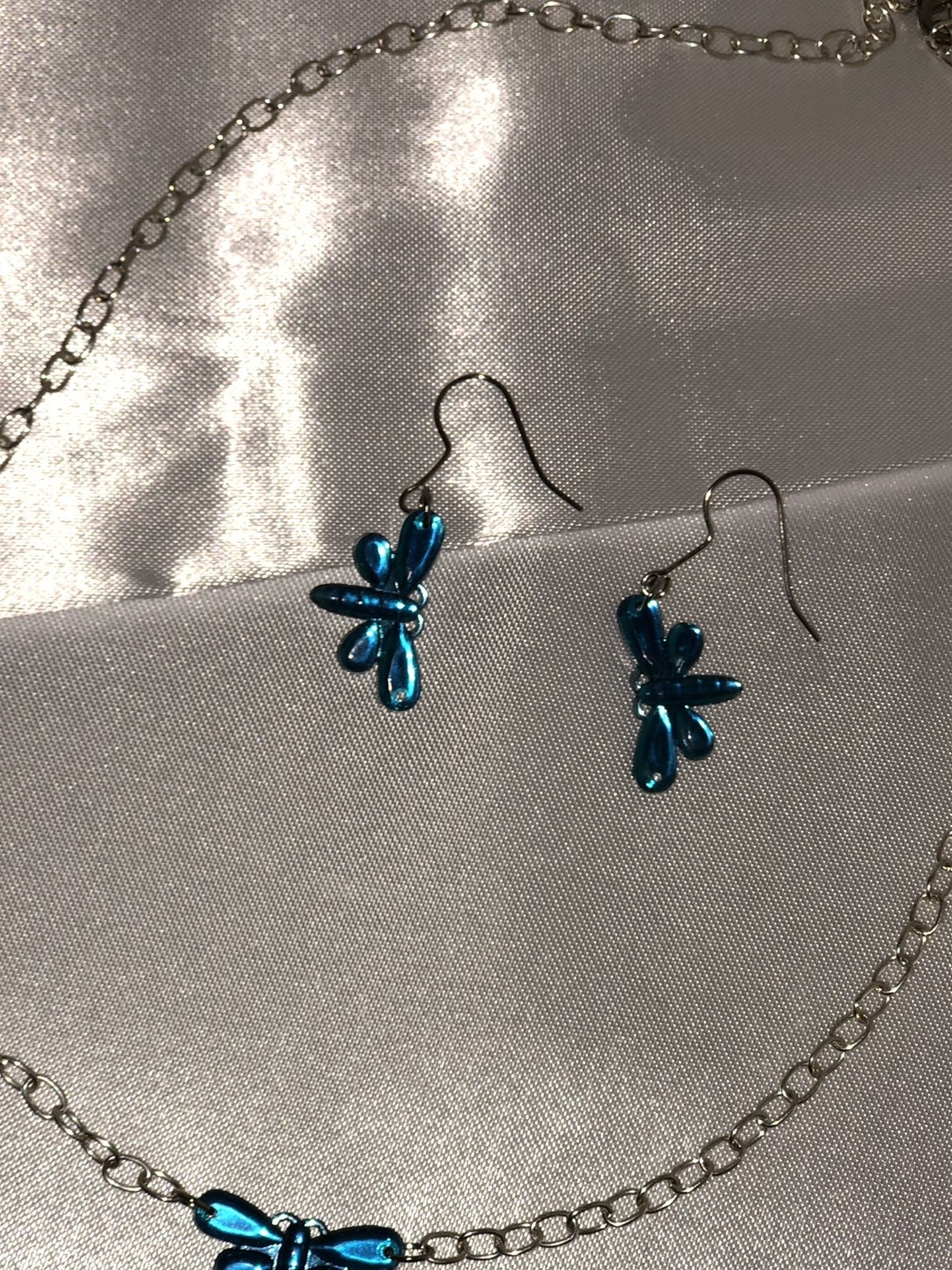 Light Blue Dragonfly Earrings And Necklace