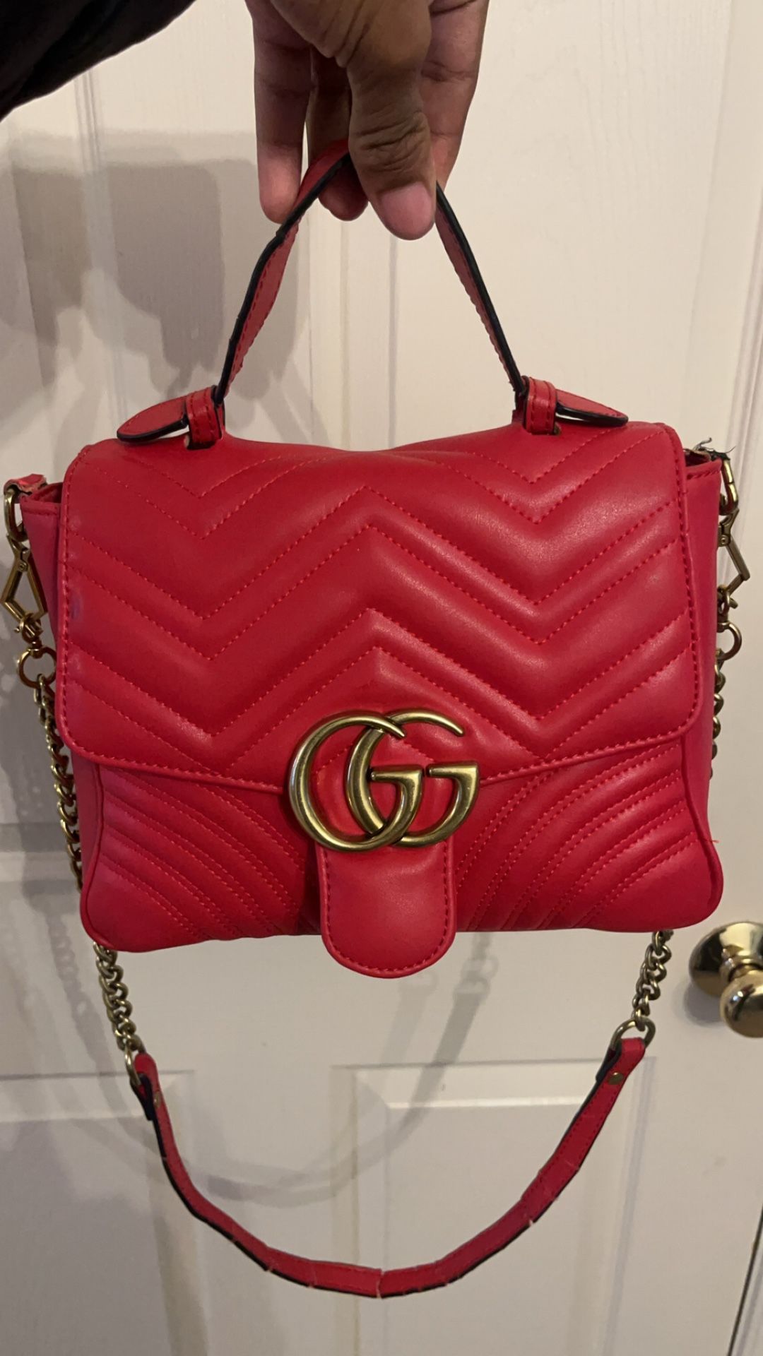 Gg marmont flap leather handbag Gucci Red in Leather