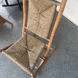 Natural Bamboo Folding Dining Chair with Seagrass Triangle Weave
