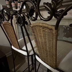 Set of 3  Metal Bar Stools with Wicker Backs and Cushioned Seats – $120 