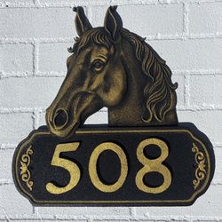 horse address sign, custom house numbers, vintage horse plaque, farmhouse wall décor,