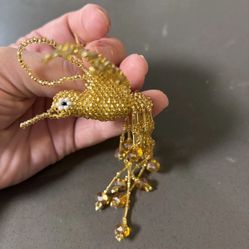 Gold Handmade Beaded Bird Keychain 