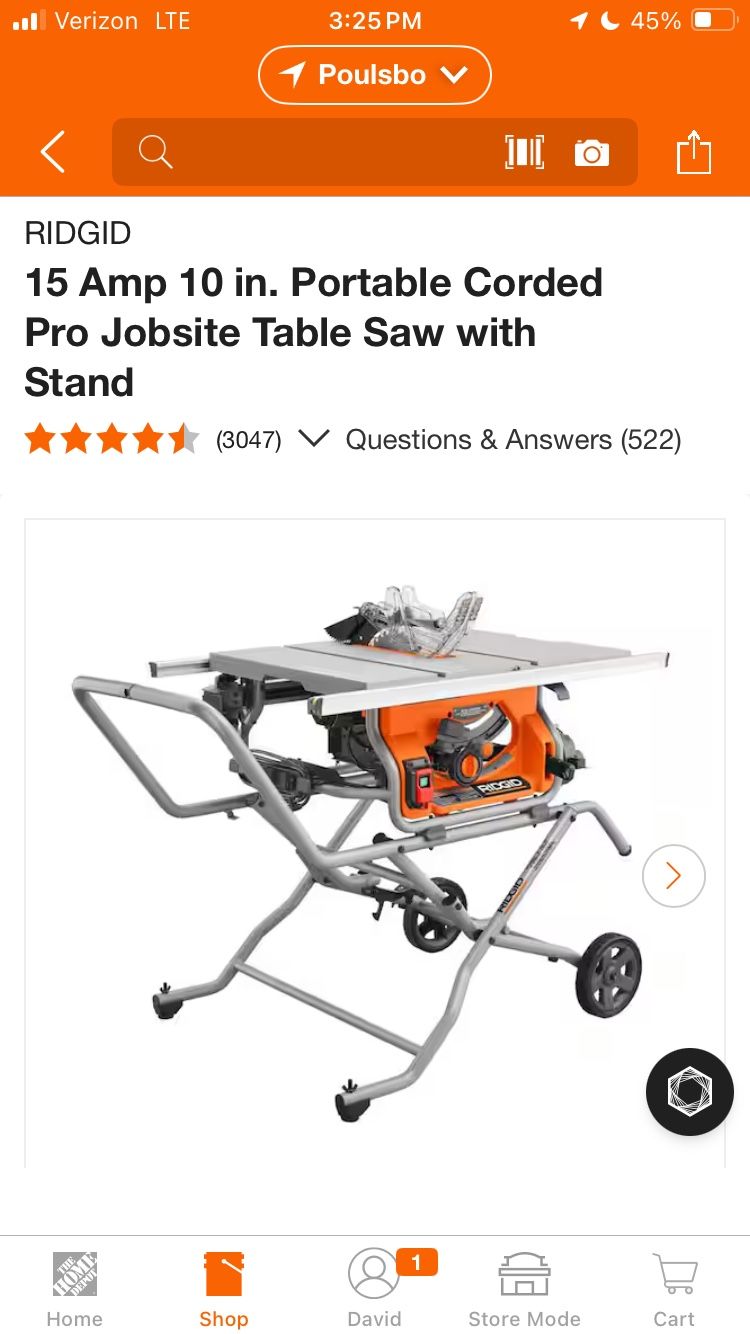 RIGID 10 In. Table Saw with stand - Still in box