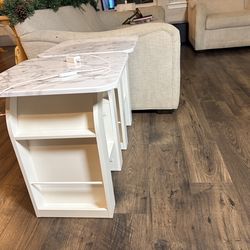 End Table Set of 2,Marble Top Beside Table with LED Stip,Nightstand Set for Living Room, Dining Room, Office