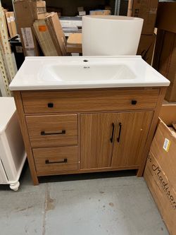 35”  Bathroom Single Sink Vanity with White Vanity Top