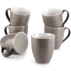 DOWAN Coffee Mugs, Coffee Mugs Set of 6, 17 Oz Large Coffee Mugs, Ceramic Coffee Cups with Handle, Coffee Mugs for Coffee Tea, Party, Brown