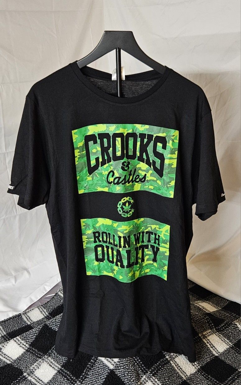 Crooks & Castles Men's Black T-Shirt Rollin with Quality Camo Size 2XL