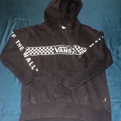Vans Hoodie Mens Extra Small Black Fleece Pullover Checkerboard Graphic Off The Wall