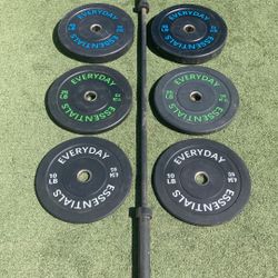 Olympic Bumper Plates Weight Set & Barbell