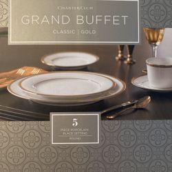 Charter Club Classic Gold 5 Piece Porcelain Dinner Place Setting