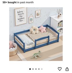 Blue Montessori Crib Sized Wooden Bed